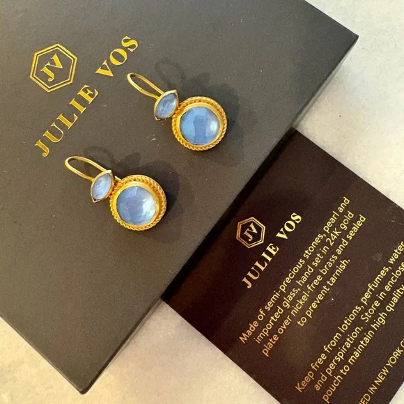 Julie Vos Gold and Blue Moonstone Earrings - Picture 2 of 4